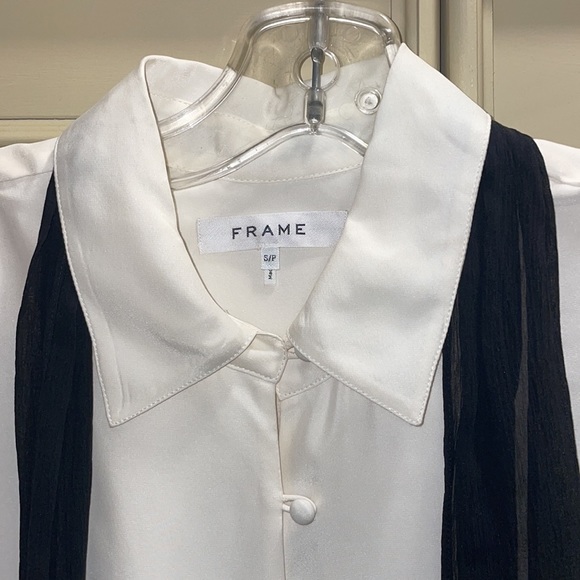 Frame Cream Silk Blouse with Black Silk Chiffon Tie S NWT - Picture 3 of 9